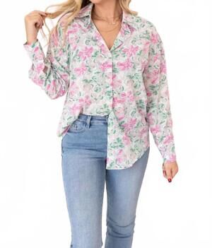 NEW SOUTHERN GRACE kathryn top in pink and green floral